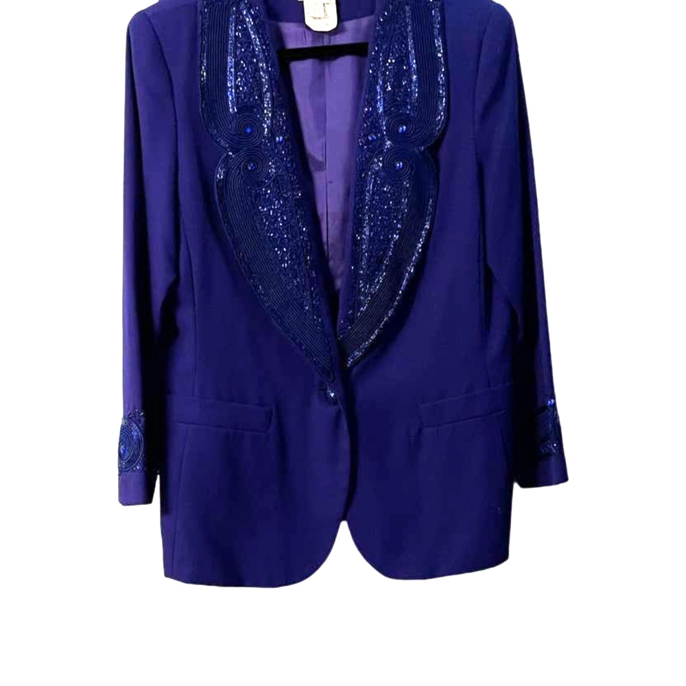 Chancelle 2 Piece Blue Skirt Suit with Beaded Embellishment Size 14